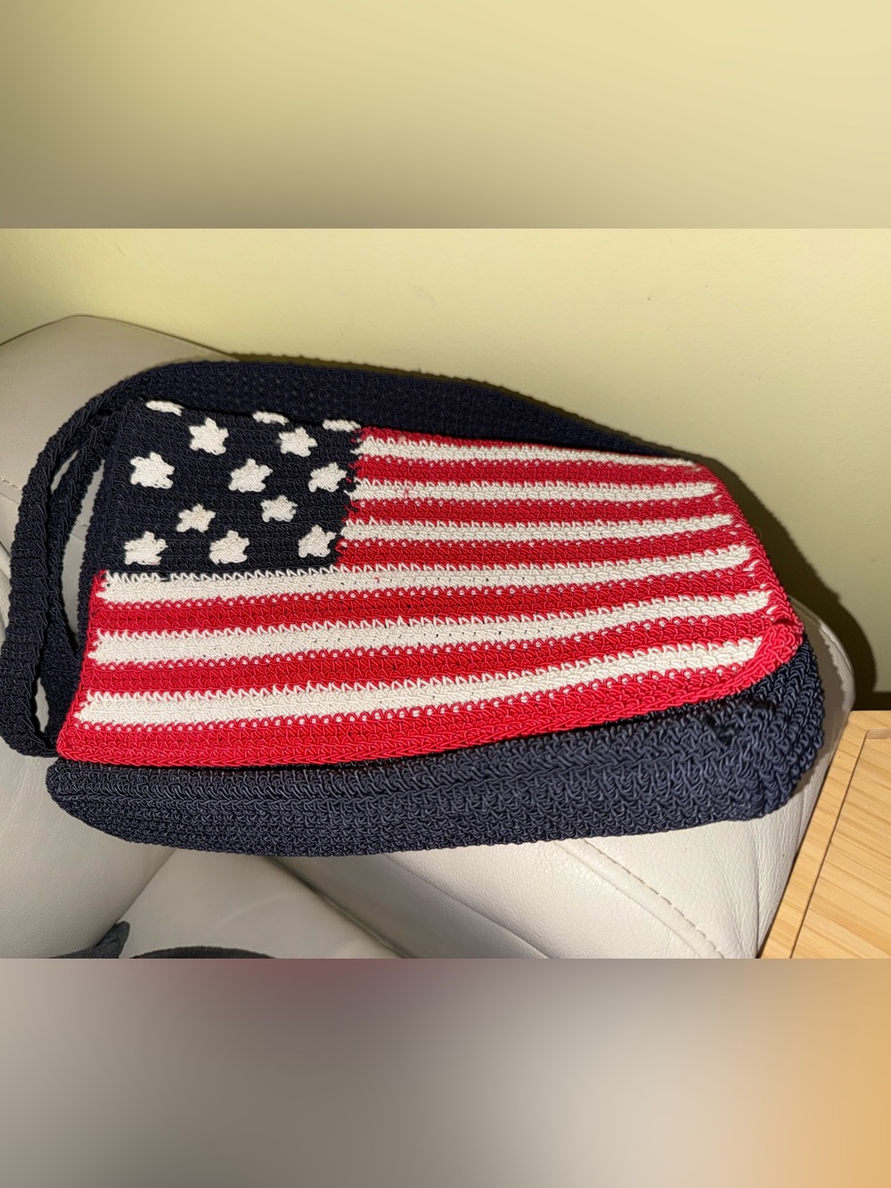 Handmade American Flag Knit Shoulder Bag - Navy / Red / White